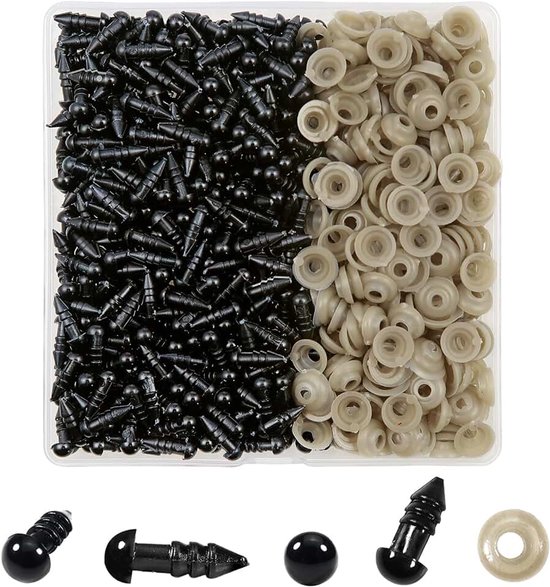 Ogen 5 mm pluche poppenogen van kunststof, rond, zwart, met sluitringen, voor pluche pop, haken, pop, dieren, doe-het-zelf, handwerk