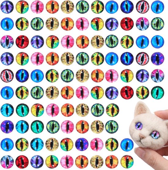 Ogen, 6 mm glazen ogen om te knutselen, verschillende kleuren platte achterkant ronde cabochons voor doe-het-zelf klei, poppen maken en 3D-geprinte dieren