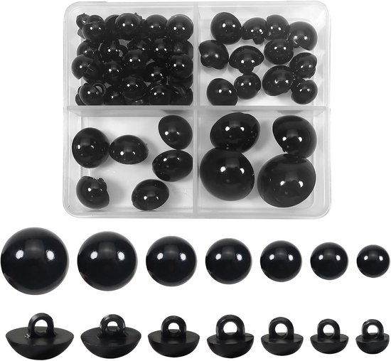 Ogen 8 tot 17 mm Rond Zwart Kunststof Knopen Naaienopen voor Zachte Pop Maken doe-het-zelf Craft Pluche Dier