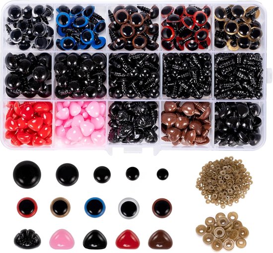 Ogen en veiligheidsneus, ogen voor gehaakte dieren met sluitringen, kunststof poppenogen, veiligheidsneus voor pluche pop, marionet, teddybeer (6-14 mm) | Ogen voor gehaakte dieren met sluitringen; voor pluche pop, marionet, teddybeer (6-14 mm)