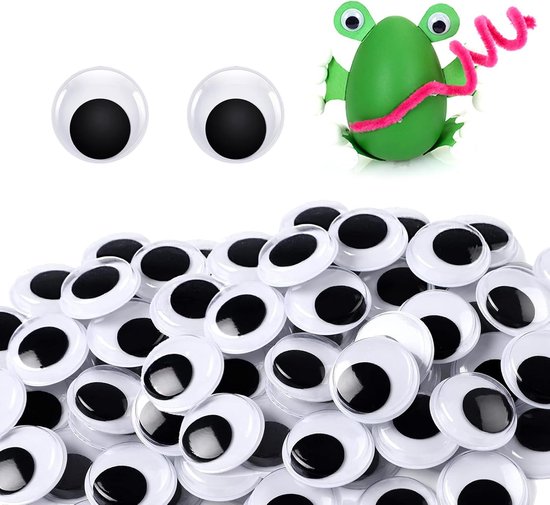 Ogen, groot, 100 stuks, zelfklevend, 20 mm, zwart, groot, zelfklevende oogbollen, kunststof wiebelogen, geschikt voor knutselen, decoreren en scrapbooking, 20 mm