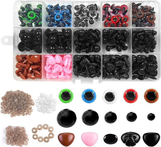 Ogen, kleurrijke poppen, ogen, 6-14 mm, veiligheidsneus met sluitringen, oog voor pluche poppenogen van kunststof, voor pluche dieren en beer