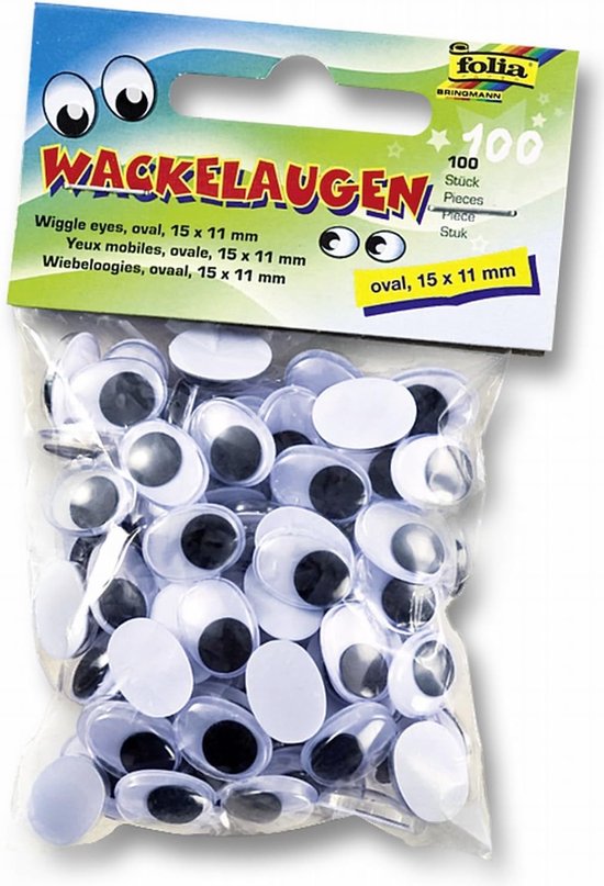 Ogen met beweegbare pupille, wit, ovaal ca. 15 x 11 mm, 100 stuks