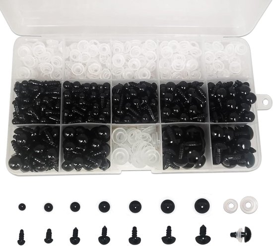 Ogen met ringen van 5-12 mm, speelgoedogen van kunststof, zwart, voor het maken van poppen, doe-het-zelf, creatieve hobby's