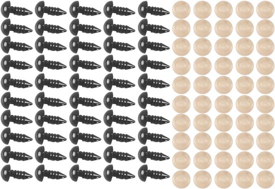 Ogen met ringen voor het maken van pluchen dieren, poppen en teddybeerogen van 8 mm voor knutselprojecten