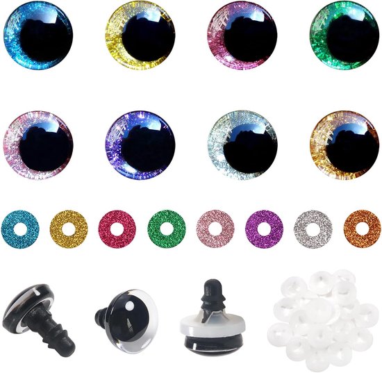 Ogen met Sluitringen 12 mm Kleurrijke Pop Ogen Kunststof Knutselogen voor Gehaakte Dieren Marionetten Maken