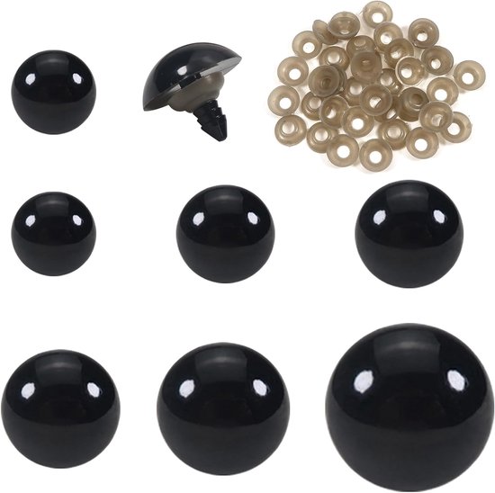Ogen met Sluitringen 16 tot 30 mm Zwarte Kunststof Poppenogen voor Gehaakte Dieren Marionet Poppen