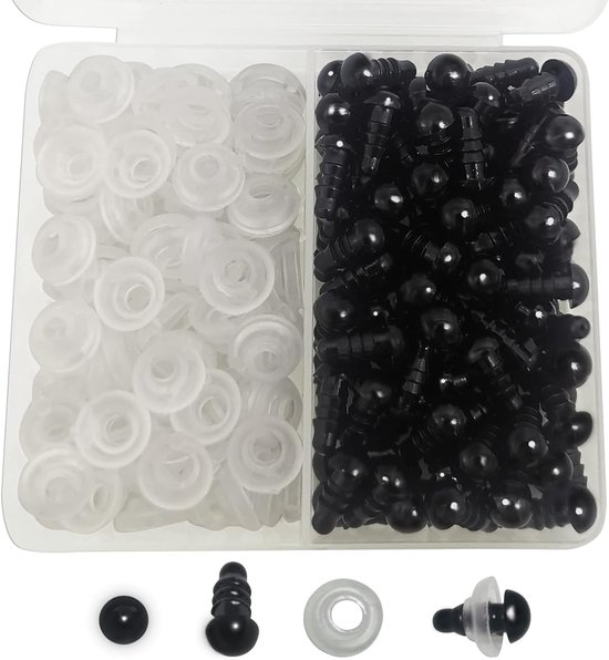 Ogen met sluitringen, 6 mm, zwart, kunststof, speelgoedogen voor poppenmaken, speelgoed, accessoires, doe-het-zelf