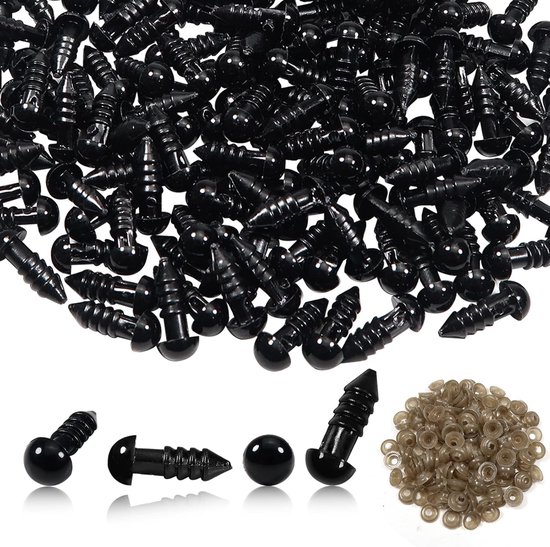 Ogen met Sluitringen 6 mm Zwarte Kunststof Poppenogen voor Dieren Pluche Poppen Handwerk