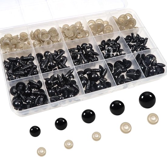 Ogen met Sluitringen 6 tot 12 mm Zwarte Ronde Kunststof Poppenogen voor Marionet Pluche Dier Handwerk