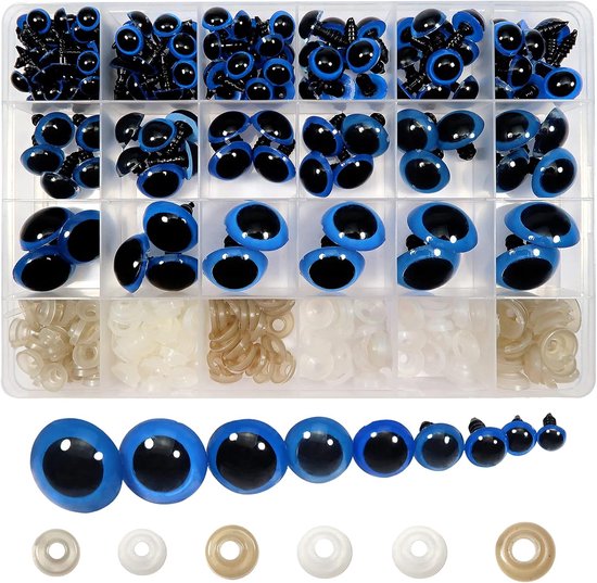 Ogen met Sluitringen 8 tot 24 mm Blauw Amigurumis Poppenogen van Kunststof voor Dieren Pluche Poppen Handwer | Knoopogen met sluitringen, voor Amigurumi knutselen, poppenogen, teddyogen voor doe-het-zelf creatief handwerk