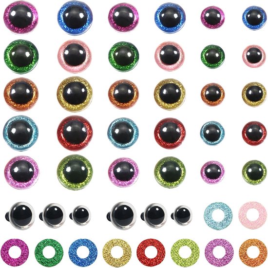 Ogen met Sluitringen Amigurumi Ogen 10 mm 12mm 14 mm Kunststof Trapeziumvormige Poppenogen voor Gehaakte Marionet Pluche Dier | 10 kleuren kunststof ogen, veiligheidsogen met sluitringen voor doe-het-zelf knutselen, marionetpoppen maken