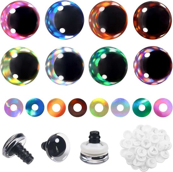 Ogen met Sluitringen Amigurumi Ogen 16 mm Poppenogen Kunststof voor Gehaakte Marionet Pluche Dier | Glitter Kleurrijke Ogen, Plastic Ambachtelijke Dieren, Marionet Maken