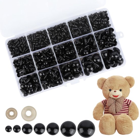Ogen met sluitringen, veiligheidsogen van kunststof in 7 maten (5-14 mm), veiligheidsogen voor doe-het-zelf haakdieren, zachte poppen en grote teddyberen