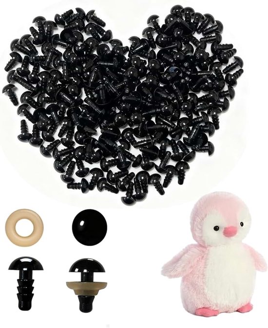 Ogen met sluitringen voor amigurumi, poppen, poppen en doe-het-zelfprojecten, zwarte kunststof ogen, haakaccessoires, naaien, vilt, knutselwerk en creatief handwerk
