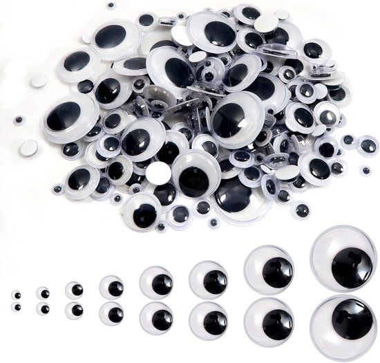 Ogen met zelfklevend, kunststof stickers, 5 mm tot 25 mm, zwart, wit, ronde ogen, handwerk, ooglijm voor knutselen, scrapbooking, accessoires