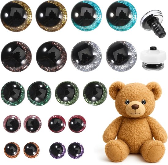 Ogen om te haken met sluitringen, 12-20 mm, ronde veiligheidsogen voor gehaakte dieren met ringen, opgezette dierenoog voor doe-het-zelf poppen en knuffeldieren maken