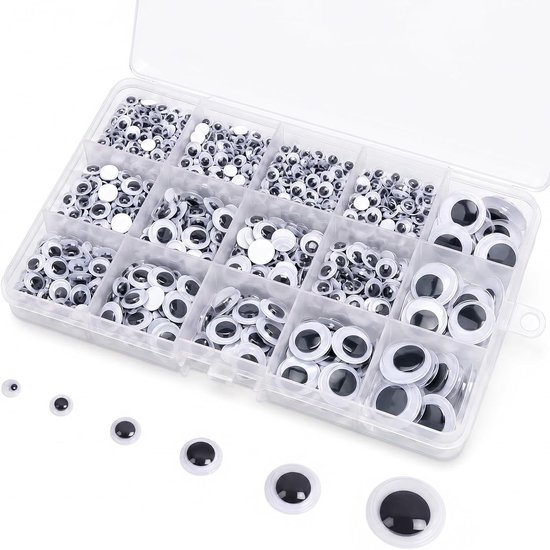 Ogen om te knutselen, 5-18 mm kunststof ogen, grote zelfklevende witte en zwarte ronde ogen voor scrapbooking, handwerk, poppen, poppenaccessoires