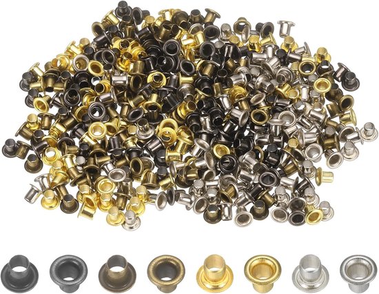 Ogen set metalen ogen 2,5 mm / 1/10" gatenogen zelfborging voor schoenen kleding riem tas doe-het-zelf project, 4 kleuren
