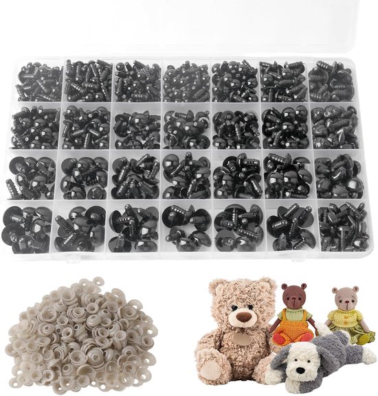 Ogen set, zwarte kunststof poppenogen | voor Amigurumi, haakdieren, pluche dieren, doe-het-zelf accessoires voor handwerk (6-14 mm)