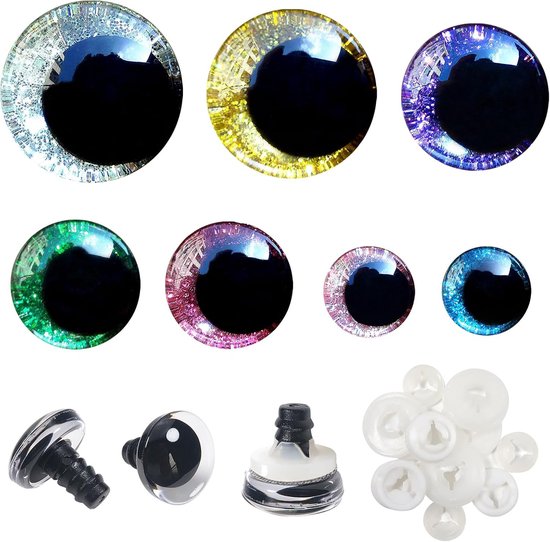 Ogen van Kunststof Pop van Fleece Pailletten 7 Kleuren 12 mm tot 20 mm met Kunststof Ringen voor Poppen Dieren Pop