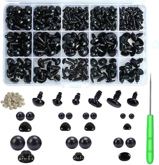 Ogen van kunststof, poppenneusogen met sluitring, voor zacht gehaakt speelgoed, knutselpoppen, verschillende maten (5-14 mm, zwart)