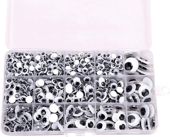 Ogen van kunststof, wiebelogen, gegolfd, verschillende maten, zelfklevende ogen voor knutselwerk, scrapbooking, decoratie (1280)