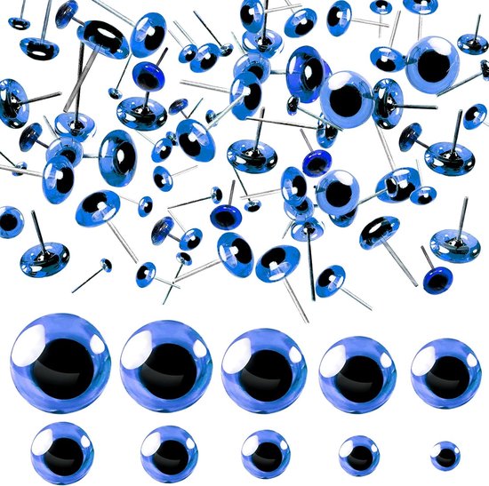 Ogen Veiligheidsogen Blauw Glas Rond 3 tot 12 mm met Pen van Ijzer voor Pluche Handpop doe-het-zelf Knutselen