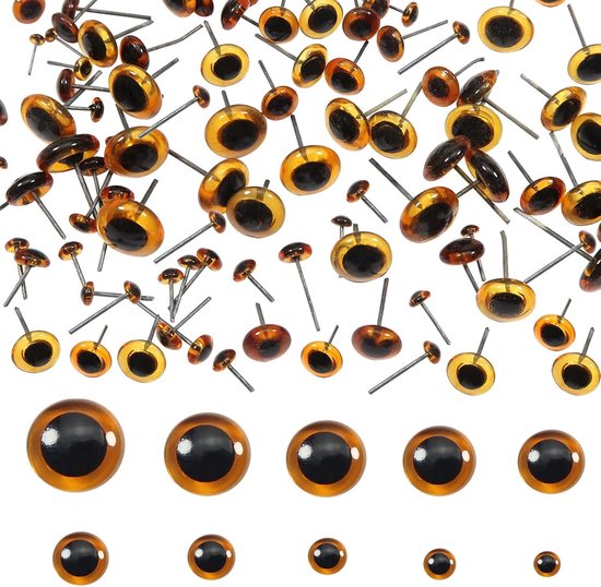 Ogen Veiligheidsogen Lichtbruin Rond 3 tot 12 mm met Pen van Ijzer voor Pluche Handpop doe-het-zelf Knutselen