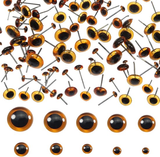 Ogen Veiligheidsogen Lichtbruin Rond 3 tot 12 mm met Pen van Ijzer voor Pluche Handpop doe-het-zelf Knutselen
