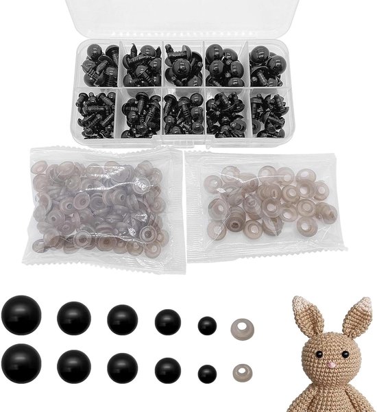 Ogen voor Amigurumi, 142 stuks van kunststof met sluitringen voor knutselwerk (6-12 mm), geschikt voor pluche dieren