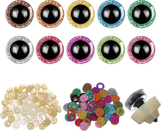Ogen voor Amigurumi, veiligheidsogen voor gehaakte dieren, 9 mm/10 mm, veiligheidsogen glitter voor handgemaakte poppen, pluche dieren, doe-het-zelf beer