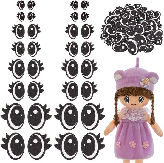 Ogen voor doe-het-zelfknutselwerk 4 maten ovale amigurumi-ogen voor poppenknutselprojecten Zacht materiaal knutselogen met klassiek zwart-witontwerp Ruime voorraad