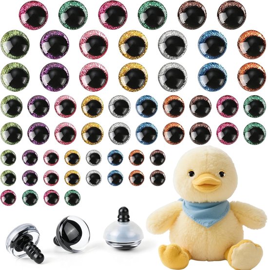 Ogen voor gehaakte dieren, 12 mm/16 mm/20 mm kunststof knoopogen groot, glitter kleurrijke poppenogen, 3D Amigurumi ogen, poppenogen met sluitringen voor poppen, pluche dier