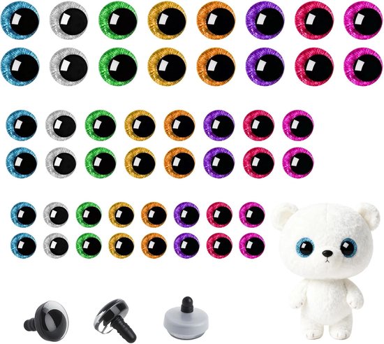 Ogen voor gehaakte dieren, 12/16/20 mm knoopogen voor haakdieren met sluitringen, haakogen, veiligheidsogen voor gehaakte dieren, amigurumi, knutselwerk, doe-het-zelf en