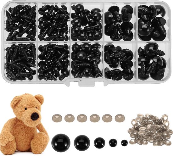 Ogen voor Gehaakte Dieren, 5-12 mm Veiligheidsoogjes met Sluitringen Poppenogen voor Amigurumi Pluche Dier Poppen Knutselen DIY - met Doos