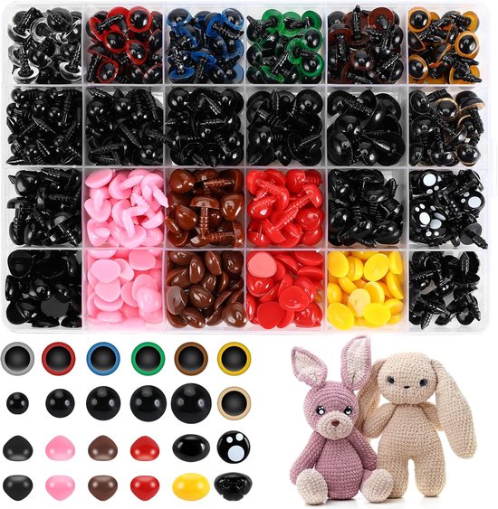 Ogen voor gehaakte dieren, 6-14 mm, kleurrijke veiligheidsogen met sluitringen, doe-het-zelf handwerk, poppenogen voor marionetpop, pluche dier, teddybeer en gehaakte