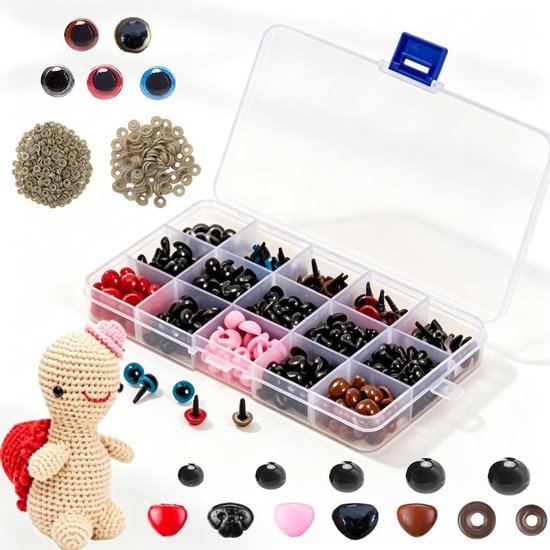 Ogen voor gehaakte dieren, 752 stuks ogen en veiligheidsneuzen, kleurrijke poppenogen met sluitringen voor het maken van poppen, speelgoed accessoires DIY (5-12mm)