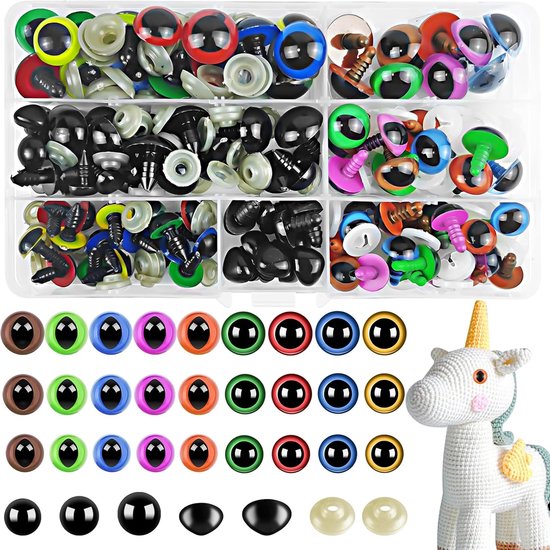 Ogen voor haak dieren, Multicolor ogen voor haak dieren met veiligheidsneuzen, Poppenogen met wasmachines, Plastic knoopogen voor haak dieren Poppenpop