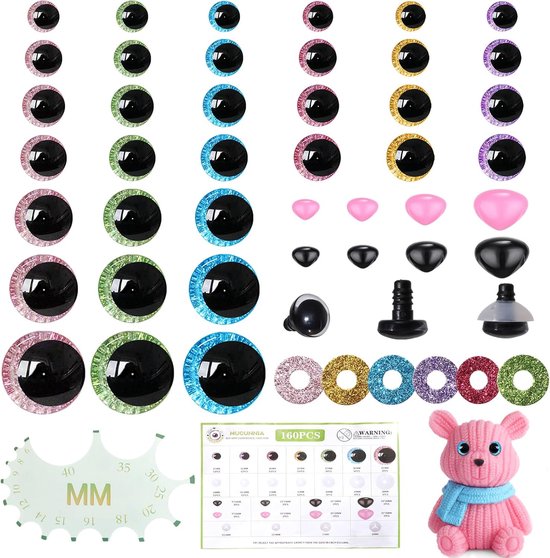 Ogen voor haken, 12-35 mm, 3D-maanveiligheidsogen en neuzen voor amigurumi met sluitringen, grote plastic haaknaalden, knutselogen voor pluche knuffeldieren, speelgoed