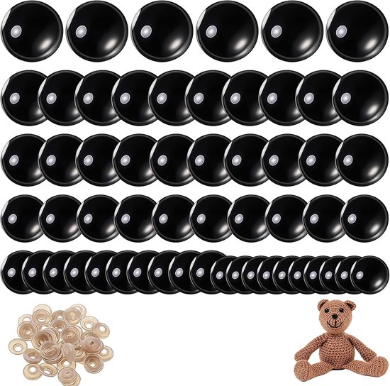 Ogen voor Knuffels en Poppen, Zwarte Poppenogen met Sluitringen, 6 Maten DIY Accessoires voor Haken, Knutselen en Handgemaakte Speeltjes