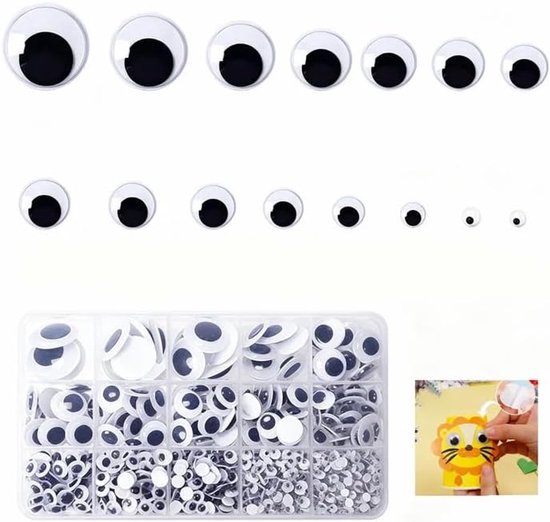 Ogen, zelfklevend, 15 maten, kunststof ogen om te knutselen, Googly Eyes voor doe-het-zelf, scrapbooking, handwerk, knutselogen, accessoires, zwart en wit