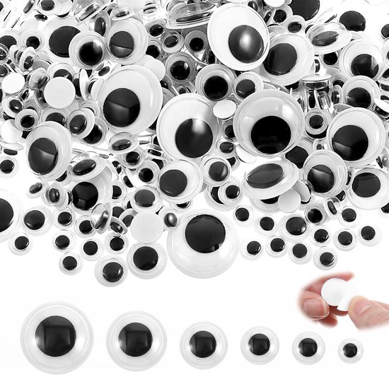 Ogen zelfklevend, 6 mm, 8 mm, 10 mm, 12 mm, 15 mm, 18 mm, zelfklevende, zwart-wit, Googly Eyes Abs, voor doe-het-zelf knutselen, poppen, scrapbooking, decoratie