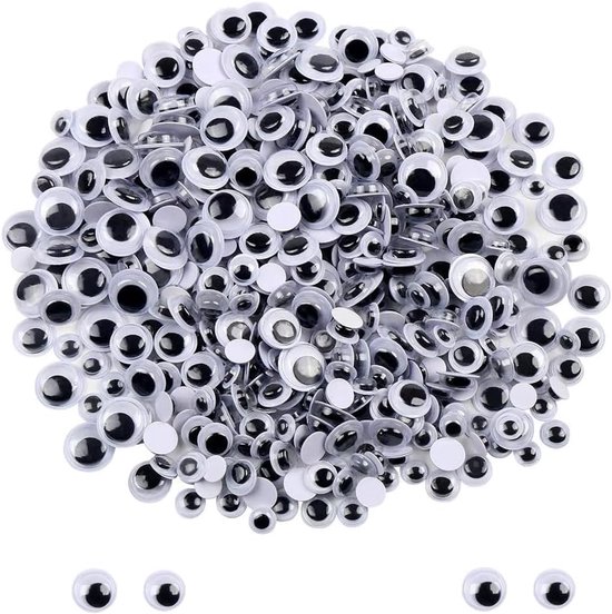 Ogen, zelfklevend, 8 mm en 10 mm, wiggle Googly Eyes, knutselogen, kunststof knutselogen, poppenogen, zelfklevende stickers voor doe-het-zelf, scrapbooking, speelgoed, accessoires