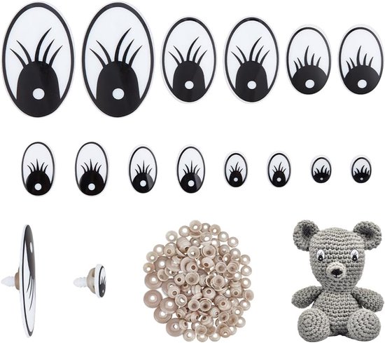 Ogen zwart ovaal handwerk ogen schattig dier veiligheid oog 7 maten plastic haak ambachtelijke oog met ringen voor Amigurumi haken ambachten maken decor, 15-92x11