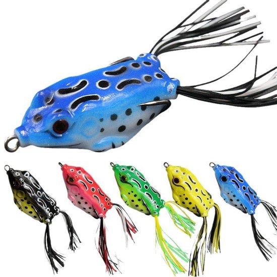 OLOEY 5 stuks kikkerkunstaas Ray Frog Topwater Fishing Crankbait Lures-Kunstmatig zacht aas 5.5 cm 12.5 g Zachte buis aas-speciaal voor baars, slangenkopvis-zoetwater zacht aas muskellunge tackle box sputtered weedless bas
