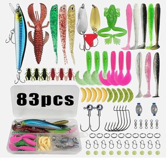 OLOEY 83-delige set kunstaas en visaccessoires-visgerei voor zoetwater-cadeau voor mannen-spinnerbaits-visgerei en -uitrusting-visset voor zoutwatervissen van Merkloos