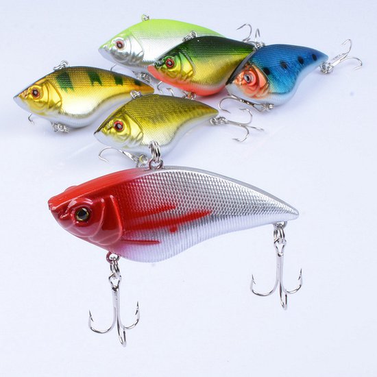 OLOEY Deze set van 6 harde VIB-kunstaasjes in de vorm van een kleine vis is voorzien van een drietandhaak en realistische zwembewegingen-geschikt voor baars-forel-snoekbaars-rode snapper en andere vissoorten