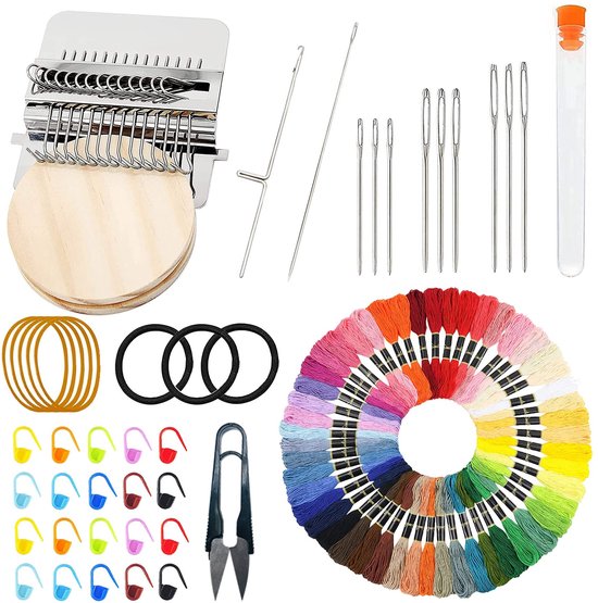 Omgoods - Allazone Kleine Weefloem - 14 Haken met 50 Kleuren Stopdraad