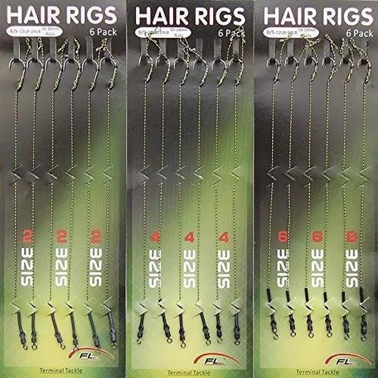Onderlijnen - Onderlijnen karper - Gevlochten vislijn - Hair rigs - Karper - Haakmaat 2, 4, 6 - 3 pakken - 18 onderlijnen van Merkloos